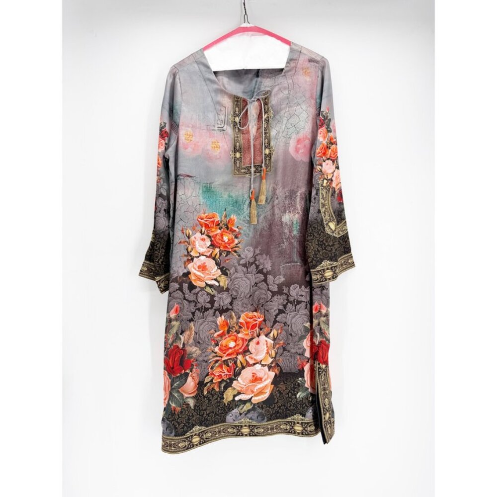 Soft Surroundings Tunic Dress M Embellished Floral Boho Luxe Tassel beaded boho - Picture 12 of 13
